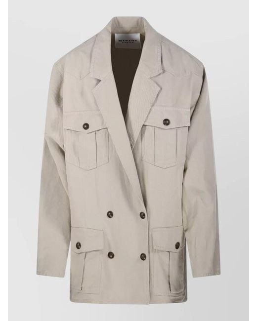 Isabel Marant Natural Cotton Linen Single Breasted Coat