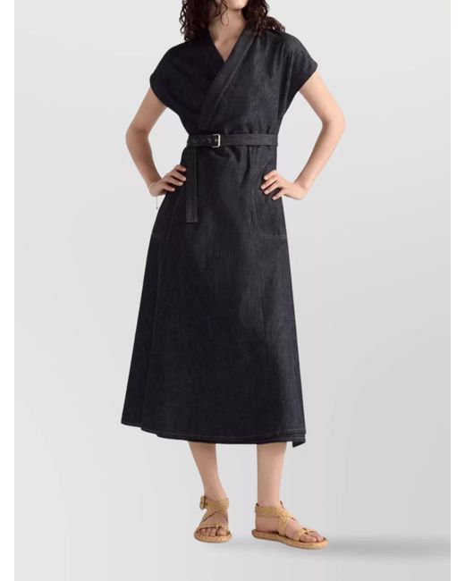 Dior Black Denim Dress With Belted Waist And Cap Sleeves