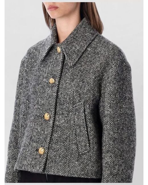 Valentino Garavani Gray Tailored Peacoat Cropped Houndstooth Long Sleeves