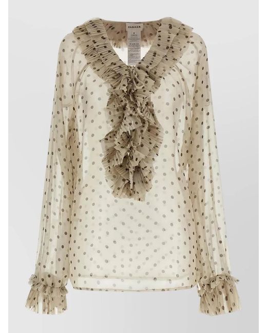 P.A.R.O.S.H. Natural Pleated Polka-Dot Ruffled Blouse