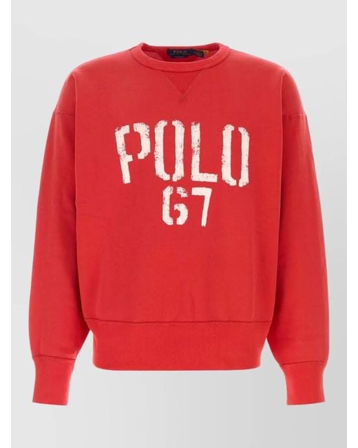 Polo Ralph Lauren Red Cotton Blend Sweatshirt Crew Neck Long Sleeves for men