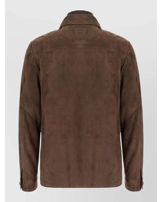 Moorer Brown Polyester Blend Down Jacket Collared Pockets for men