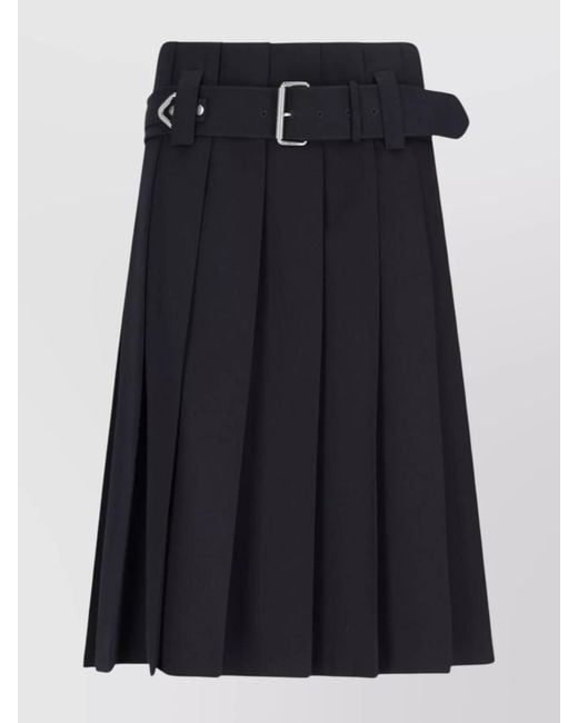 Prada Black Wool Midi Pleated Skirt
