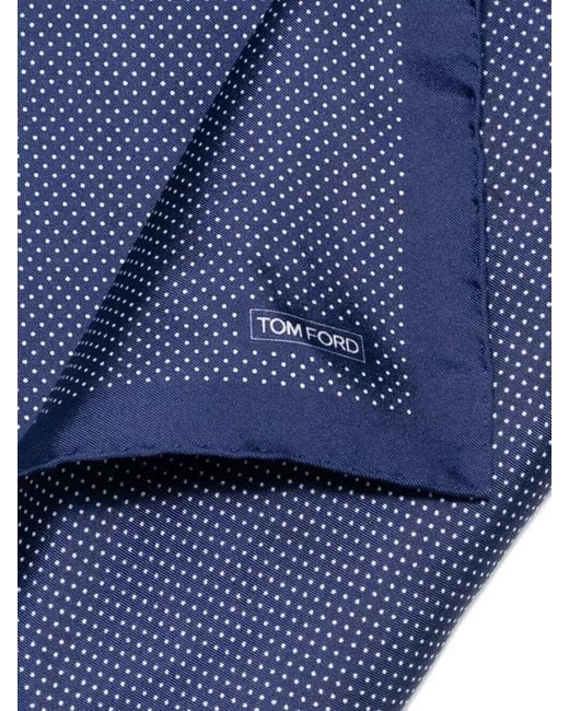 Tom Ford Blue Silk Dot-Print Pocket Square for men