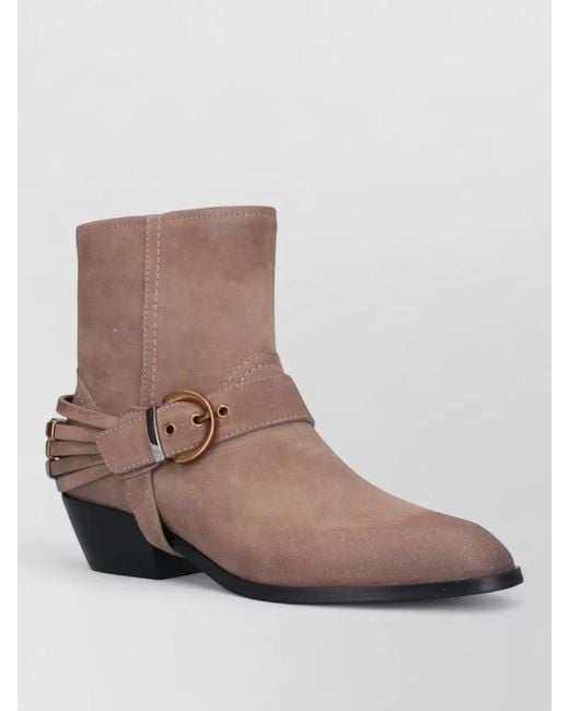 Pinko Brown Leather Ankle Boots