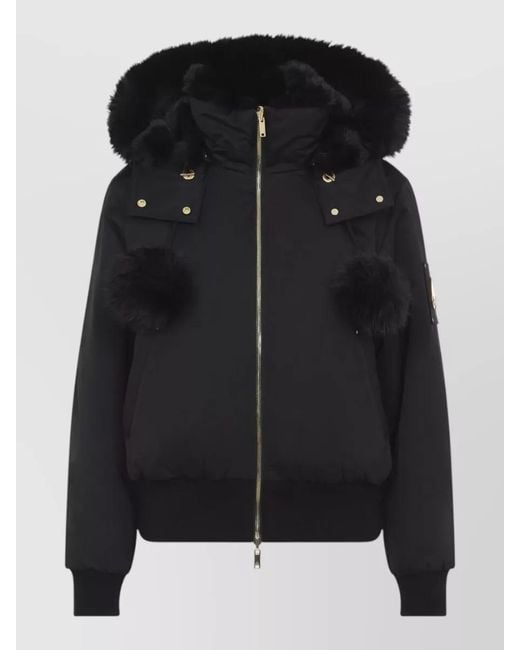 Moose Knuckles Black Satin Reversible Faux Fur Hooded Puffer Jacket