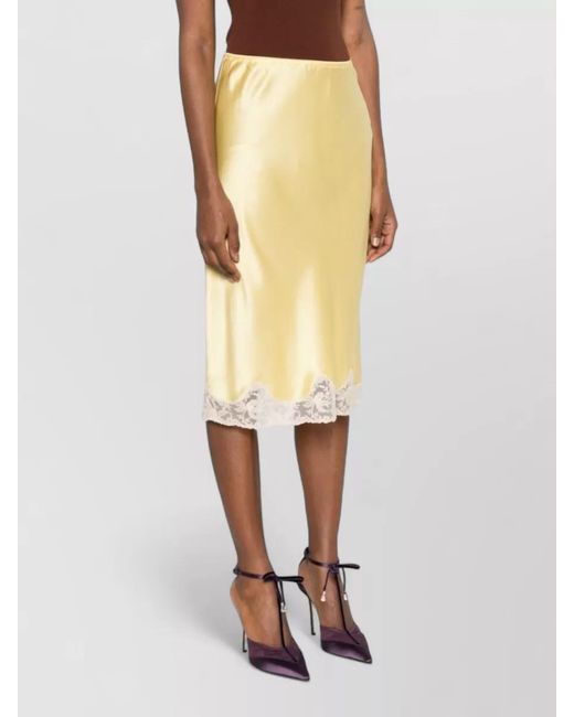 Saint Laurent Yellow Silk Lace Trim Midi Skirt