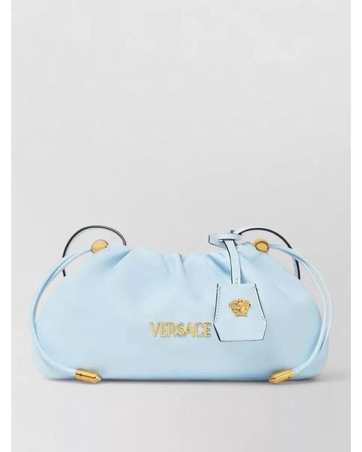 Versace Blue Lamb Leather Mini Shoulder Bag Adjustable Strap