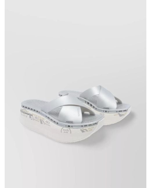 Premiata Metallic Crossed Straps Platform Sandals With Open Toe