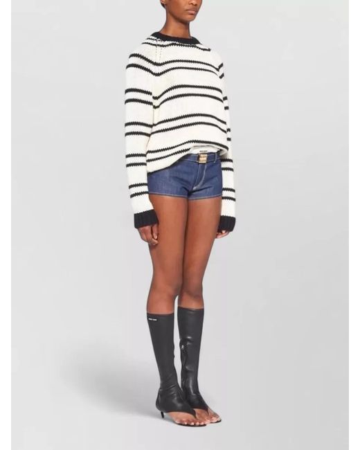 Miu Miu Gray Cotton Jersey Crew Neck Striped Knit