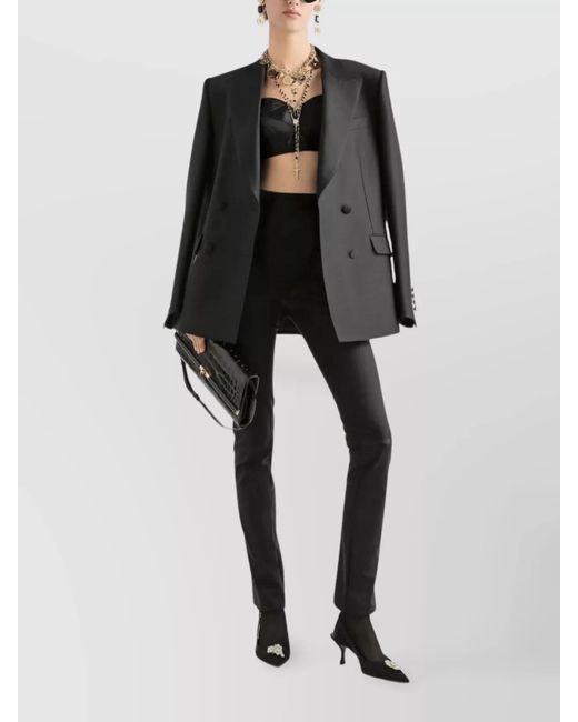 Dolce & Gabbana Black Wool Silk Double-Breasted Blazer