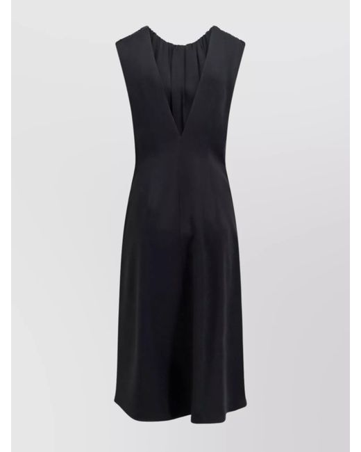 Jil Sander Blue Sleeveless Satin Knee-Length Dress