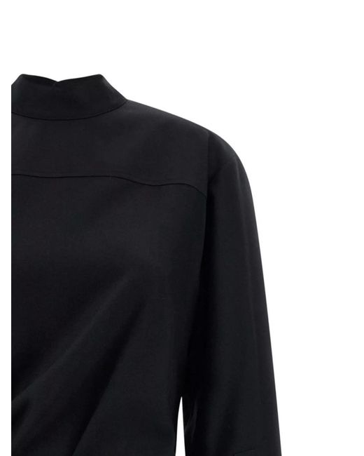 The Row Black High Neck Long Sleeve Dress With Waist Tie