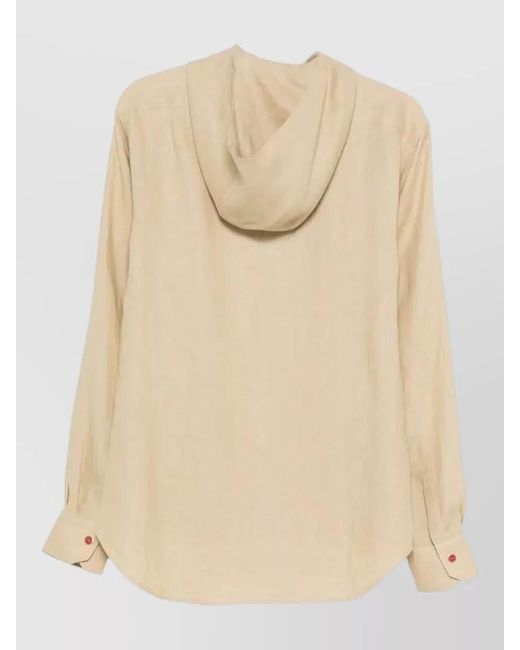 Kiton Natural Linen Hooded Long-Sleeve Shirt for men
