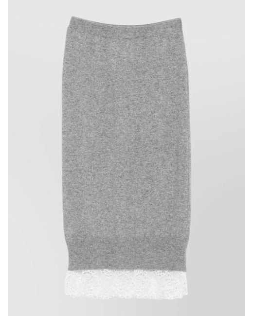 Ermanno Scervino Gray Cashmere Midi Skirt Lace Trim Knit