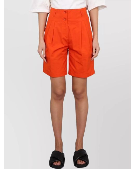 Aspesi Orange High-Waisted Cotton Poplin Shorts