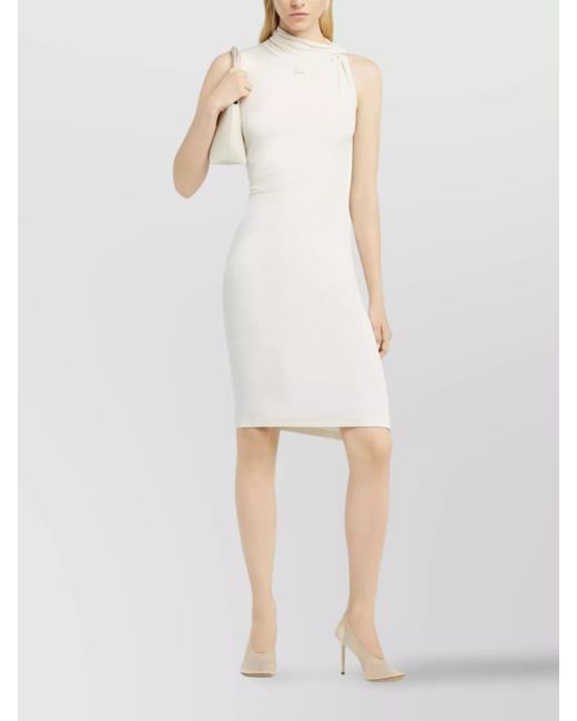 Courreges White Asymmetric Sleeveless Mock Neck Knee-Length Dress