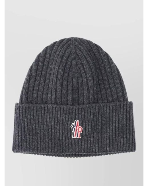 Moncler Gray Knit Hat Folded Cuff Ribbed Texture for men