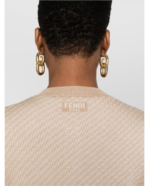 Fendi Natural Silk Wool Micro Ff Jacquard Ribbed Trim Cardigan