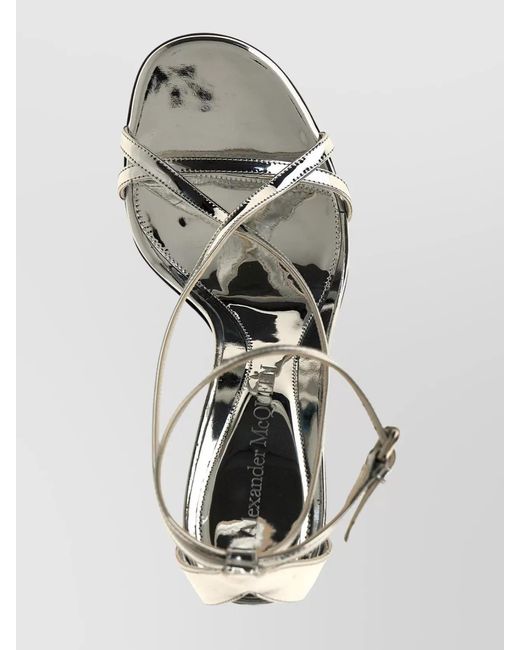 McQueen White 'Strappy Metallic Stiletto Sandals'