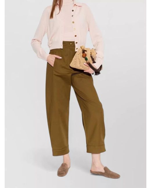 Max Mara Natural High Waist Cuffed Hem Nylon Silk Pants
