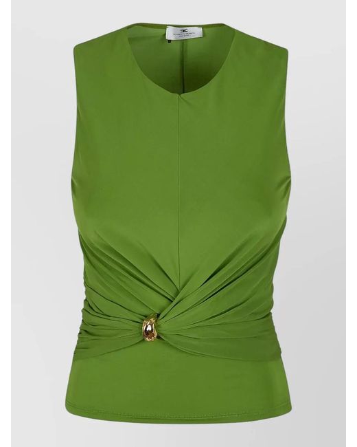 Elisabetta Franchi Green Draped Sleeveless Top