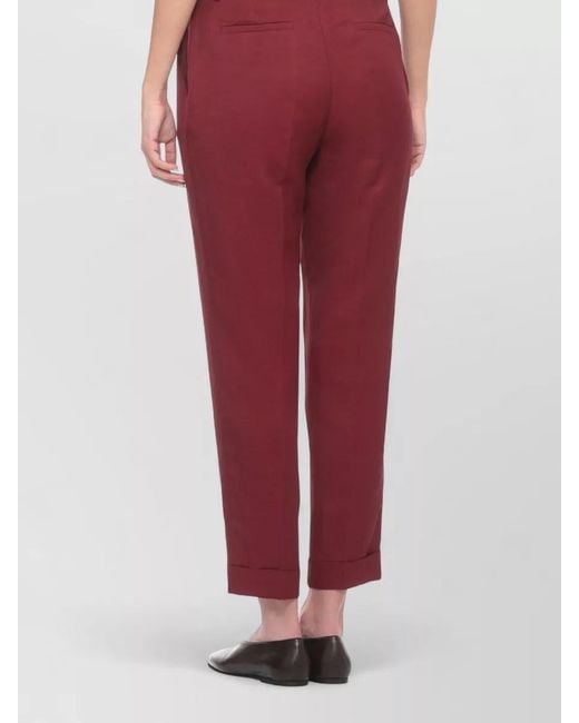 P.A.R.O.S.H. Red Linen Blend Pants Four Pockets Cuffed Hem