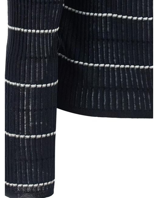 Max Mara Blue Silk Wool Ribbed Striped Boat Neck Long Sleeve Sweater