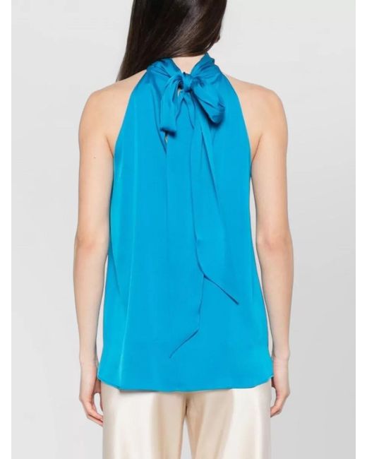 Silk95five Blue Villette Halterneck Top Bow Detail