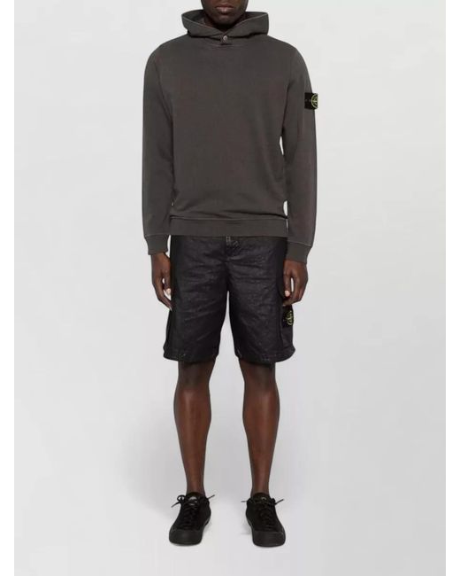 Stone Island Gray Logo Cotton Hoodie Long Sleeve Ribbed Trims for men