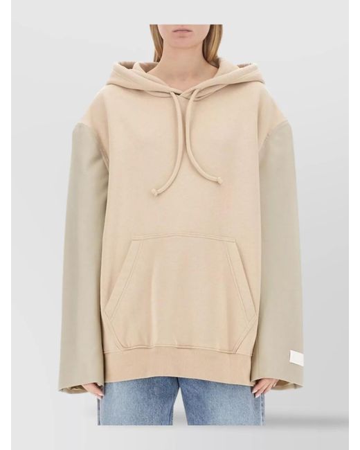MM6 by Maison Martin Margiela Natural Oversized Logo Hooded Sweatshirt With Kangaroo Pocket