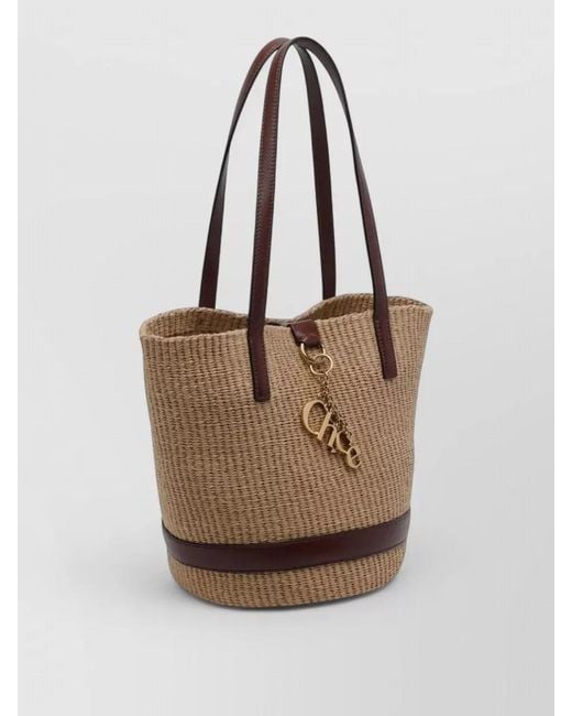 Chloé Natural Charms Raffia Basket Bag Leather Trim
