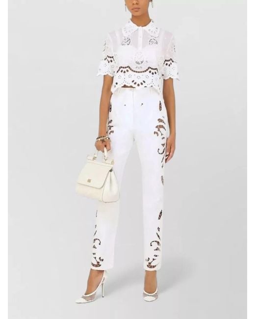 Dolce & Gabbana White Short Sleeve Polo Shirt Floral Embroidery