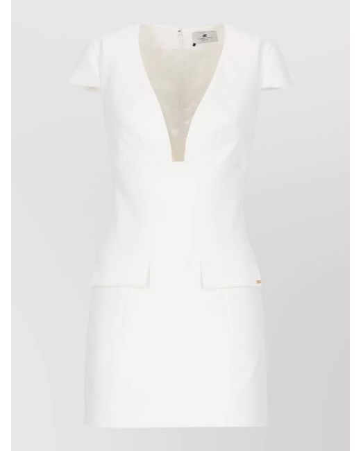 Elisabetta Franchi White V-Neck Short-Sleeve Knee-Length Dress