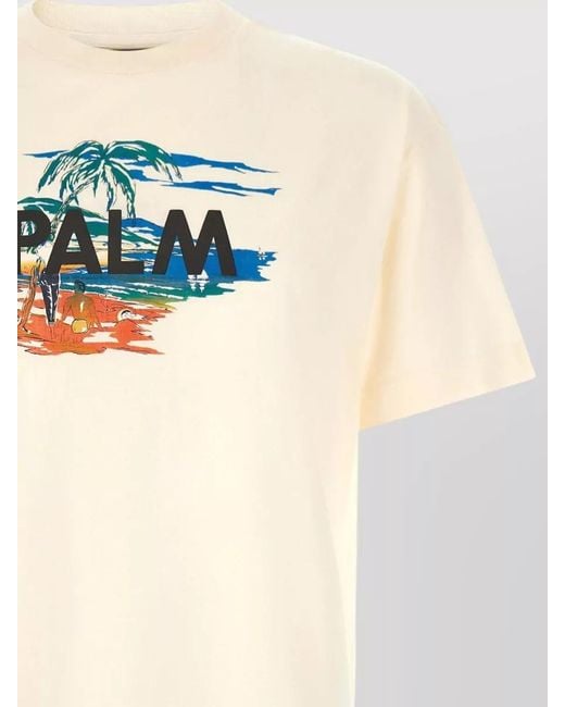 Palm Angels Natural Crew Neck Graphic Logo Short Sleeve T-Shirt for men