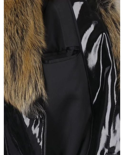Saint Laurent Multicolor Long Coat Faux Fur Collar Glossy Finish