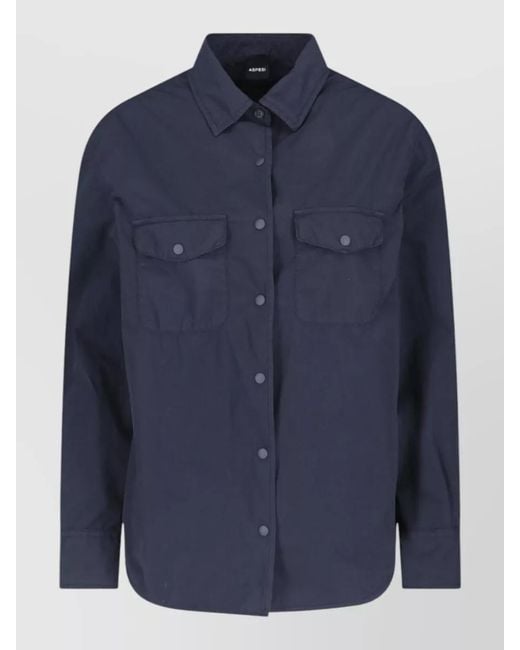 Aspesi Blue Collared Jacket Flap Pockets Long Sleeves