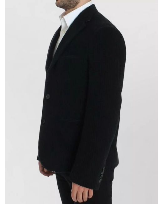 Dolce & Gabbana Blue Cotton Silk Ribbed Blazer for men
