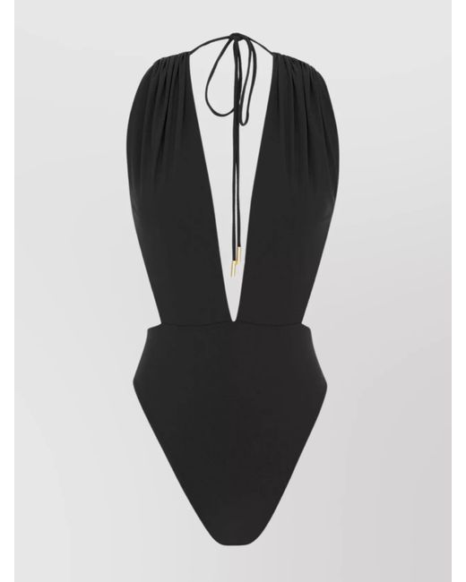 Saint Laurent Black Plunge V-Neck High-Cut Backless Swimsuit