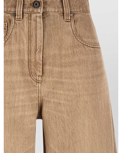 Brunello Cucinelli Natural Wide Leg Jeans Belt Loops Pockets
