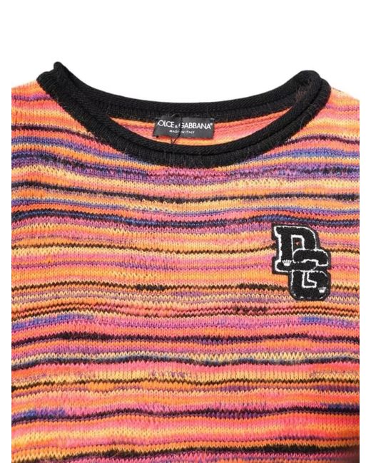 Dolce & Gabbana Red Wool Mohair Silk Striped Knit Pullover Sweater for men