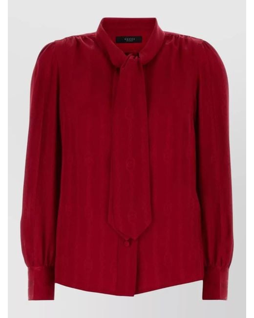 Gucci Shirt Puff Sleeves Textured Fabric Tie Neck for men