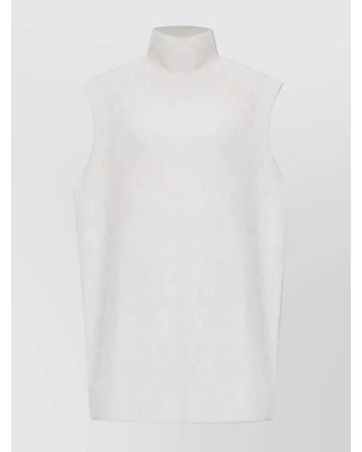Marni White Mohair Brushed Sleeveless Turtleneck Knitted Top