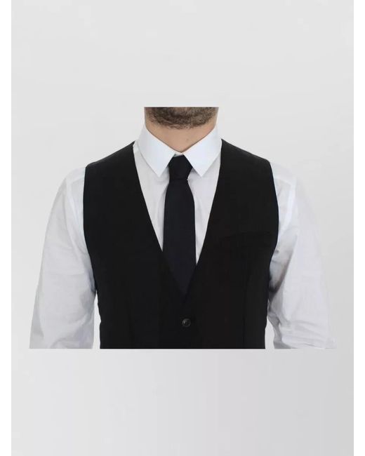 Dolce & Gabbana Black Wool V-Neck Dress Waistcoat for men