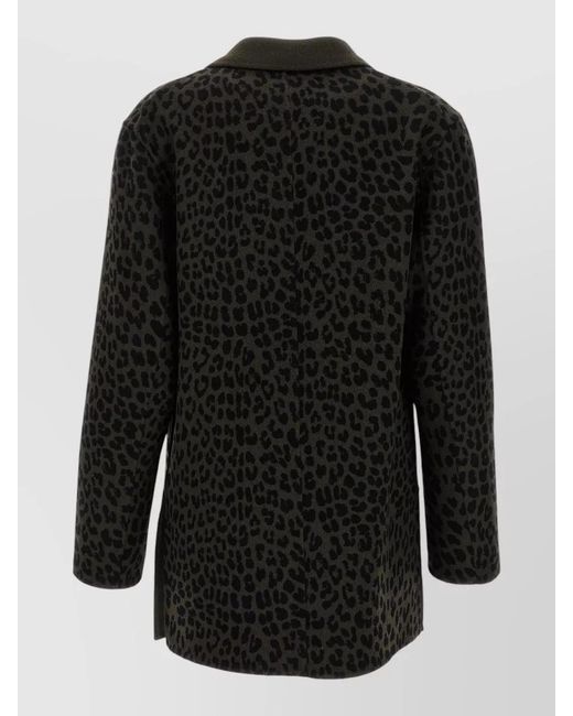 P.A.R.O.S.H. Black Animal Print Blazer Double Breasted Pockets Lapels