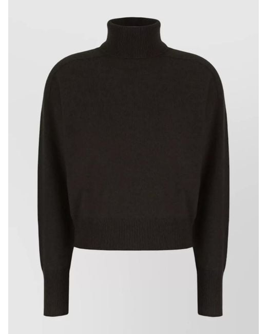 Vanisé Black Cashmere Cropped Sweater High Neck Ribbed Hem