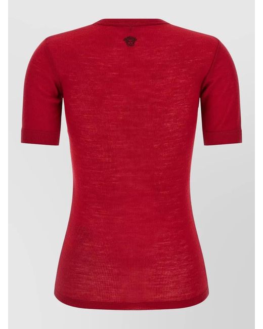 Versace Red Medusa Crew Neck Ribbed Texture T Shirt