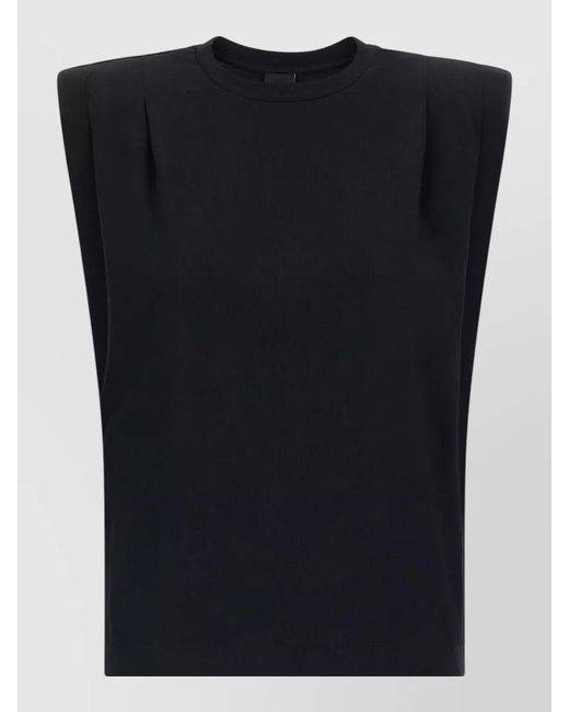 Pinko Black Myranda Crew Neck Sleeveless Shoulder Pad Top