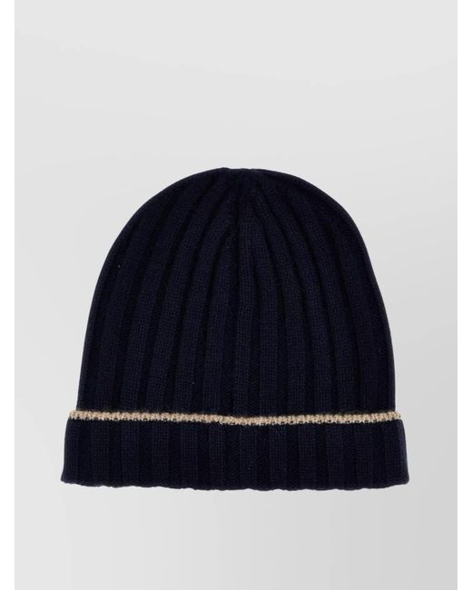 Brunello Cucinelli Blue Folded Brim Ribbed Texture Contrast Trim for men