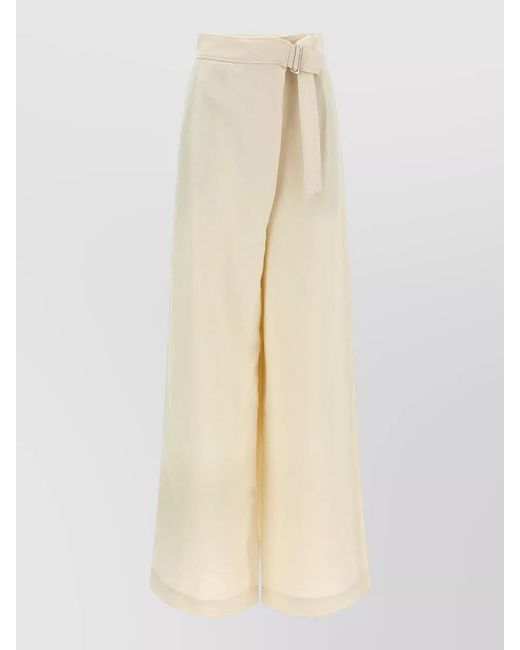 Brunello Cucinelli Natural Linen Blend High-Rise Wide-Leg Trousers